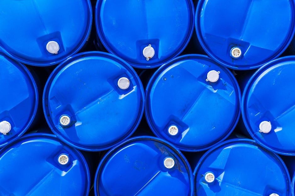 blue chemical barrels stacked