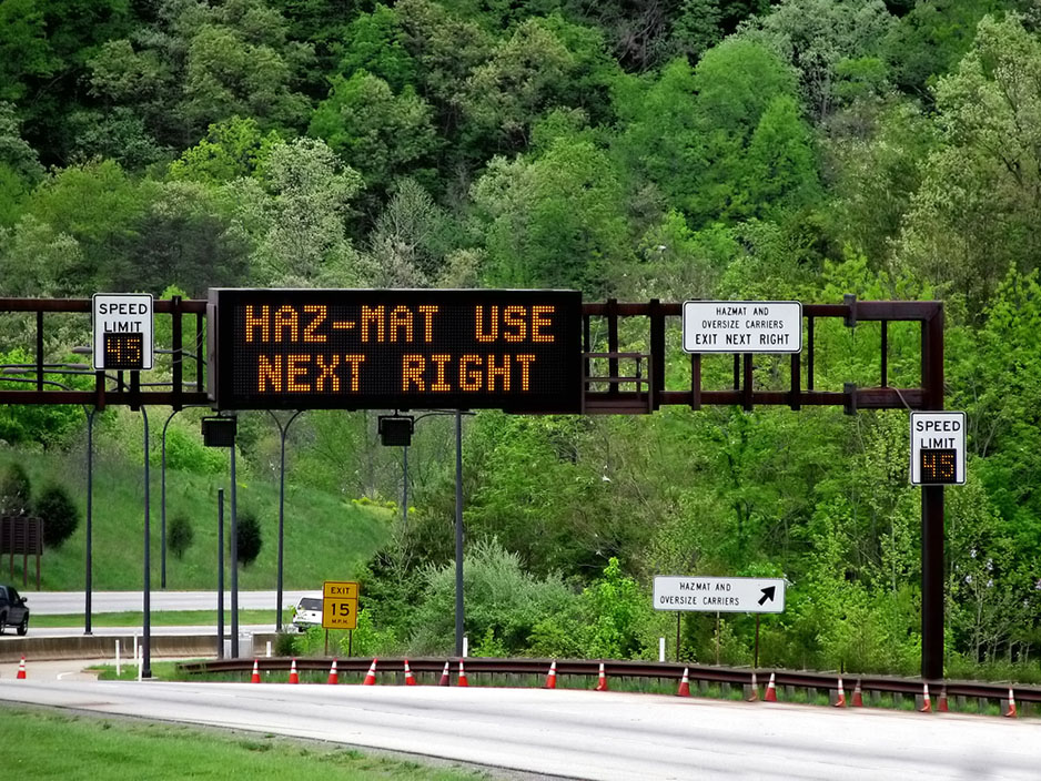 hazmat use right lane sign