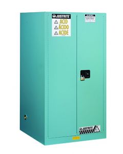 ChemCor® Corrosives/Acids Safety Cabinet, Cap. 60 gallons, 2 shelves, 2 manual-close doors, Blue.