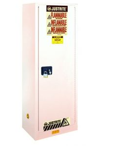 Sure-Grip® EX Slimline Flammable Safety Cabinet, Cap. 22 gallons, 3 shelves, 1 s/c door, White.