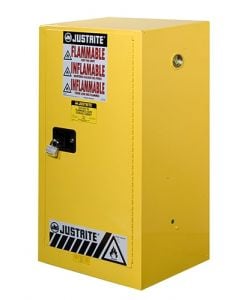 Sure-Grip® EX Compac Flammable Safety Cabinet, Cap. 15 gallons, 1 shelf, 1 m/c door, Yellow.