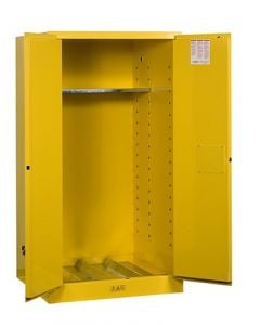 Sure-Grip® EX Vertical Drum Safety Cabinet and Drum Support, Cap. 55 gal., 1 shlf, 2 m/c doors, Yellow.