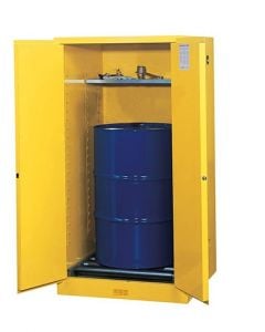 Sure-Grip® EX Vertical Drum Safety Cabinet and Drum Rollers, Cap. 55 gal., 1 shlf, 2 m/c doors, Yel.
