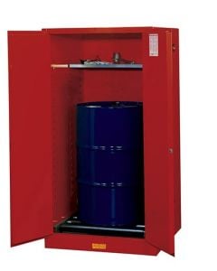 Sure-Grip® EX Vertical Drum Safety Cabinet and Drum Rollers, Cap. 55 gal., 1 shlf, 2 m/c doors, Red.