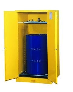 Sure-Grip® EX Vertical Drum Safety Cabinet and Drum Rollers, Cap. 55 gal., 1 shlf, 2 s/c doors, Yellow.