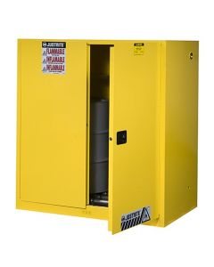 Sure-Grip® EX Vertical Drum Safety Cabinet and Drum Rollers, Cap. 60 gal., 1 shlf, 2 s/c doors, Yellow.
