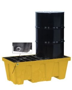 2 Drum EcoPolyBlend Spill Control Pallet, With Drain, Yellow