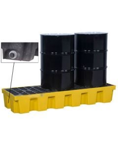 Justrite® 3 Drum EcoPolyBlend Spill Control Pallet, With Drain, Yellow