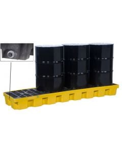 Justrite® 4 Drum EcoPolyBlend Spill Control Pallet (In-Line), With Drain, Yellow