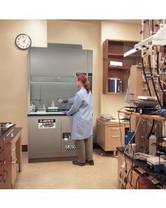 Under Fume Hood solvent/flammable liquid safety cabinet, Cap. 31 gal., 1 shelf, 2 s/c doors, Silver.