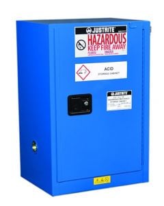 ChemCor® Compac Hazardous Material Safety Cabinet, Cap. 12 gal., 1 shelf, 1 s/c door, Royal Blue.