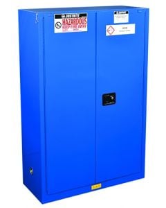 ChemCor® Hazardous Material Safety Cabinet, Cap. 45 gal., 2 shelves, 2 self-close doors, Royal Blue.