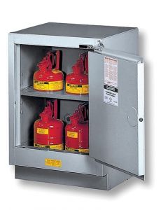 Under Fume Hood solvent/flammable liquid safety cabinet, Cap. 15 gal., 1 shlf, 1 s/c rgt door, Silver.