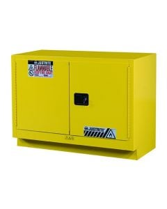 Under Fume Hood solvent/flammable liquid safety cabinet, Cap. 31 gal., 1 shelf, 2 m/c doors, Yellow.