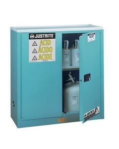 Sure-Grip® EX CorrosivesAcid Stl Safety Cabinet, Dims. 44H, Cap. 30 gal., 1 shlf, 2 mc drs, Blue.