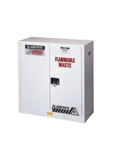 Flammable Waste Safety Cabinet, Steel, Cap. 30 gallons, 1 shelf, 2 manual-close doors, White.