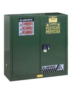 Sure-Grip® EX Pesticides Safety Cabinet, Cap. 30 gallons, 1 shelf, 2 self-close doors, Green.