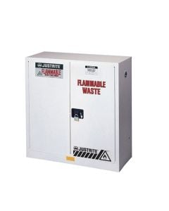 Flammable Waste Safety Cabinet, Steel, Cap. 30 gallons, 1 shelf, 2 self-close doors, White.