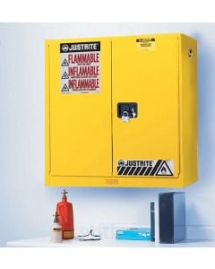 Sure-Grip® EX Wall Mount Flammable Safety Cabinet, Cap. 20 gallons, 5 shelves, 2 m/c doors, Yellow.