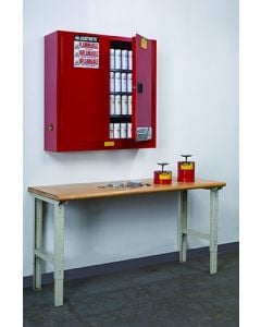 Sure-Grip® EX Wall Mount Aerosol Can Safety Cabinet, Cap. 20 gallons, 3 shelves, 2 m/c doors, Red.