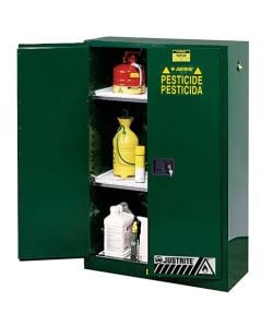 Sure-Grip® EX Pesticides Safety Cabinet, Cap. 45 gallons, 2 shelves, 2 manual-close doors, Green.