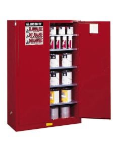 Cap. 60 gal., 5 shelves, 2 m/c dr, Red. Sure-Grip® EX Combustibles Safety Cabinet for paint and ink