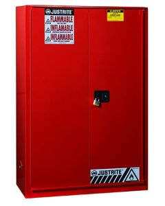 Sure-Grip® EX Combustibles Safety Cabinet for paint and ink, Cap. 60 gal., 5 shlvs, 1 bifld dr, Red.