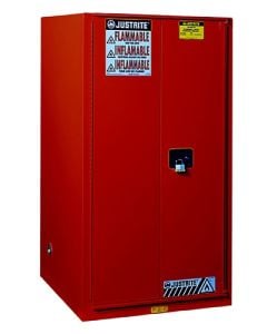 Sure-Grip® EX Combustibles Safety Cabinet for paint and ink, Cap. 96 gal., 5 shelves, 2 mc dr, Red.