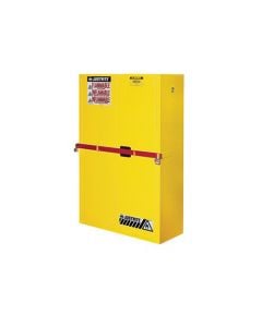 High Security Flammables Safety Cabinet wsteel bar, Cap. 45 gals., 2 shelves, 2 sc doors, Yellow.