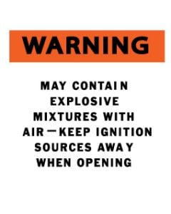 Warning, May Contain Explosive Mixtures with Air - Keep Ignition Sources Away