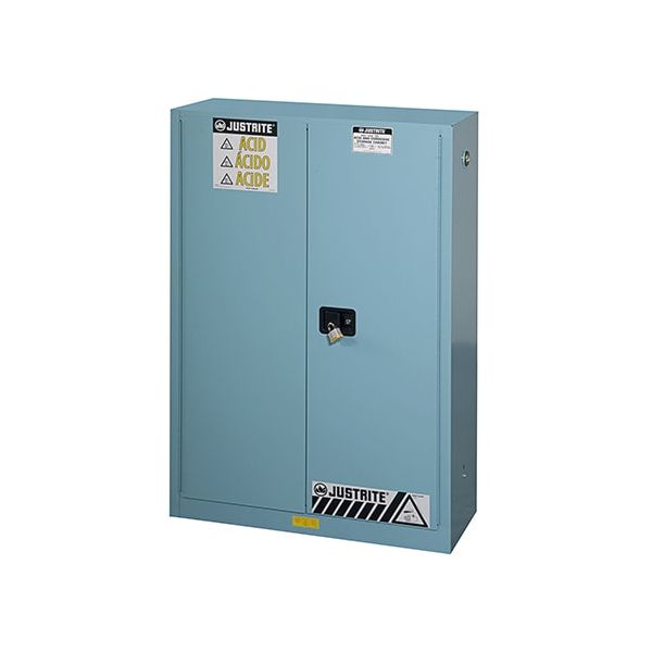 ChemCor® Corrosives/Acids Safety Cabinet, Cap. 45 gallons, 2 shelves, 2 manual-close doors, Blue.