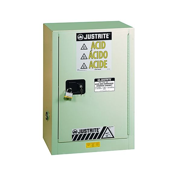 ChemCor® Under Fume Hood Corrosives/Acids Safety Cabinet, Cap. 15 gal, 1 shlf, 1 m/c rt. door, LtNu.