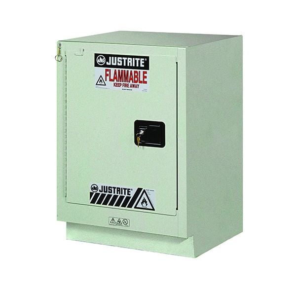ChemCor® Under Fume Hood Corrosives/Acids Safety Cabinet, Cap. 15 gal, 1 shelf, 1 m/c lft door, Silver.