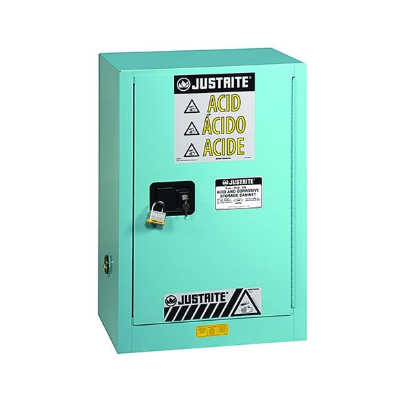 ChemCor® Under Fume Hood CorrosivesAcids Safety Cabinet, Cap. 15 gal, 1 shelf, 1 sc rt. door, Blue.