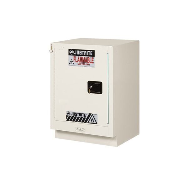 ChemCor® Under Fume Hood Corrosives/Acids Safety Cabinet, Cap. 15 gal, 1 shlf, 1 s/c lft door, LtNu.
