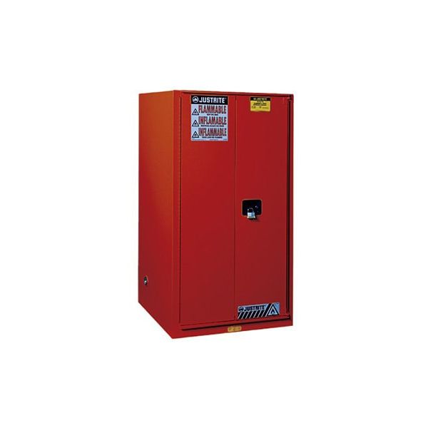 Sure-Grip® EX Flammable Safety Cabinet, Cap. 60 gallons, 2 shelves, 2 self-close doors, Red.