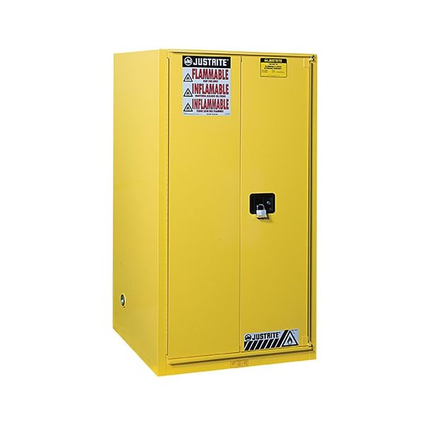 Sure-Grip® EX Flammable Safety Cabinet, Cap. 60 gallons, 2 shelves, 1 bi-fold s/c door, Yellow.