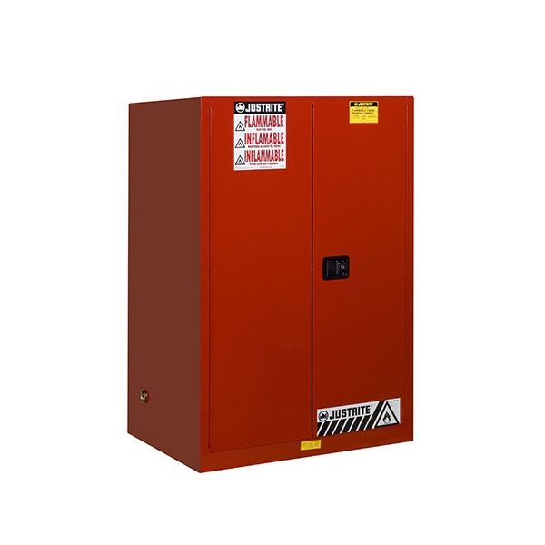 Sure-Grip® EX Flammable Safety Cabinet, Cap. 90 gallons, 2 shelves, 2 manual-close doors, Red