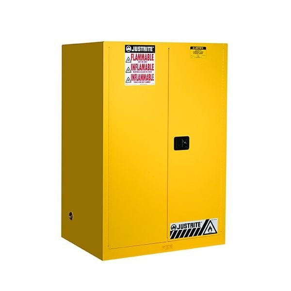 Sure-Grip® EX Flammable Safety Cabinet, Cap. 90 gallons, 2 shelves, 2 self-close doors, Yellow.