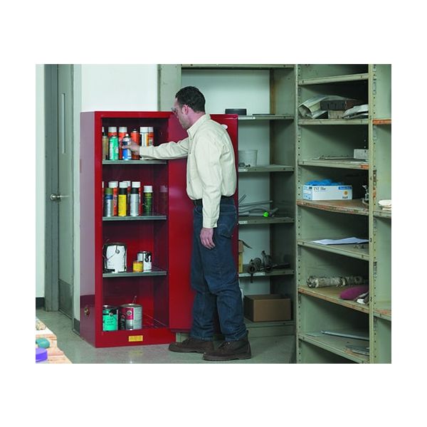 Sure-Grip® EX Slimline Flammable Safety Cabinet, Cap. 22 gallons, 3 shelves, 1 m/c door, Red.