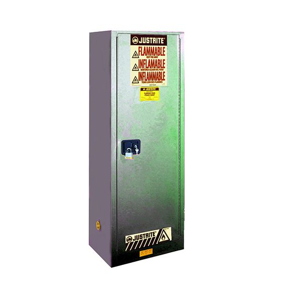 Sure-Grip® EX Slimline Flammable Safety Cabinet, Cap. 22 gallons, 3 shelves, 1 sc door, Gray.
