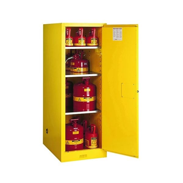 Sure-Grip® EX Deep Slimline Flammable Safety Cabinet, Cap. 54 gallons, 3 shlves, 1 sc door, Yellow.