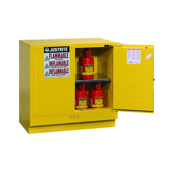 Sure-Grip® EX Undercounter Flammable Safety Cabinet, Cap. 22 gallons, 1 shelf, 2 s/c doors, Yellow.