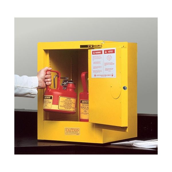 Sure-Grip® EX Countertop Flammable Safety Cabinet, Cap. 4 gallons, 1 shelf, 1 s/c door, Yellow.