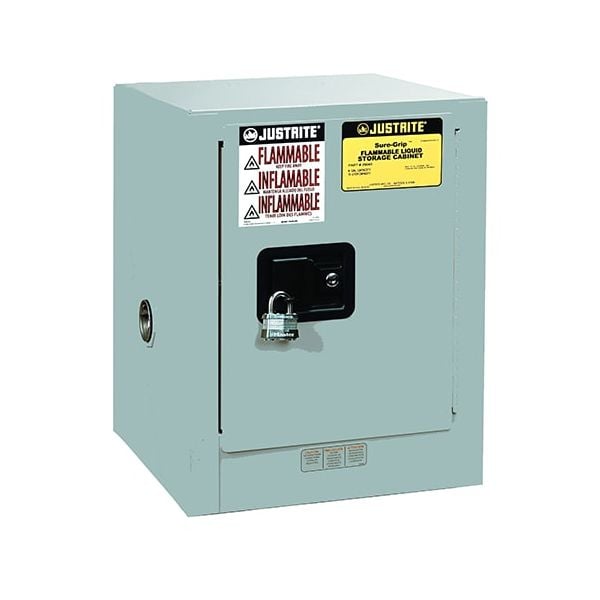 Sure-Grip® EX Countertop Flammable Safety Cabinet, Cap. 4 gallons, 1 shelf, 1 s/c door, Gray.