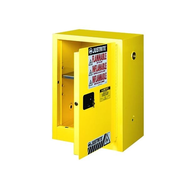 Sure-Grip® EX Compac Flammable Safety Cabinet, Cap. 12 gallons, 1 shelf, 1 mc door, Yellow.