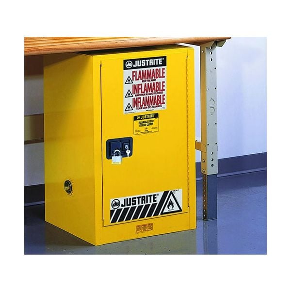 Sure-Grip® EX Compac Flammable Safety Cabinet, Cap. 12 gallons, 1 shelf, 1 s/c door, Yellow.