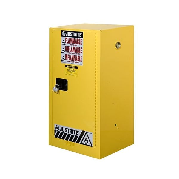 Sure-Grip® EX Compac Flammable Safety Cabinet, Cap. 15 gallons, 1 shelf, 1 m/c door, Yellow.