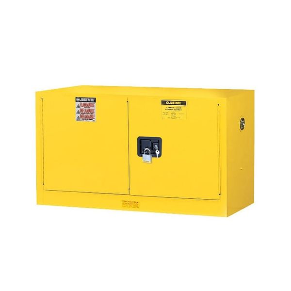 Sure-Grip® EX Wall Mount Flammable Safety Cabinet, Cap. 17 gallons, 1 shelf, 2 m/c doors, Yellow.