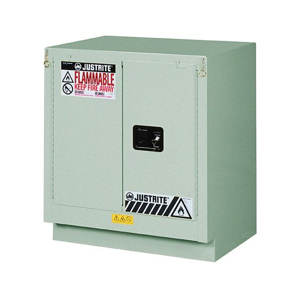 Under Fume Hood solvent/flammable liquid safety cabinet, Cap. 19 gal., 1 shelf, 2 s/c doors, Silver.